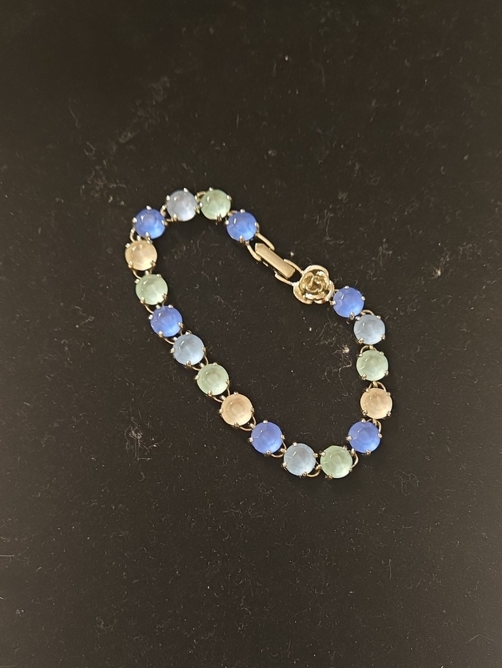 Delicate Multi-Color Cabochon Tennis Bracelet - Blue, Green, Cream